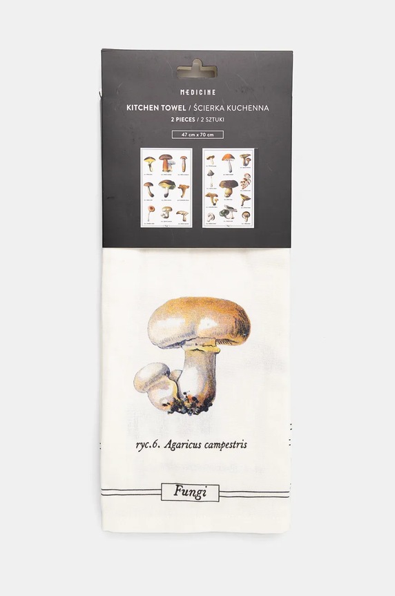 Bavlněné kuchyňské utěrky se vzorem hřibů (2-pack) béžová barva RW24.SRU702