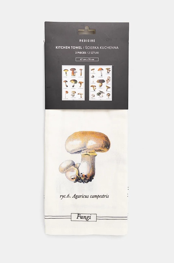 Bavlněné kuchyňské utěrky se vzorem hřibů (2-pack) béžová barva RW24.SRU702