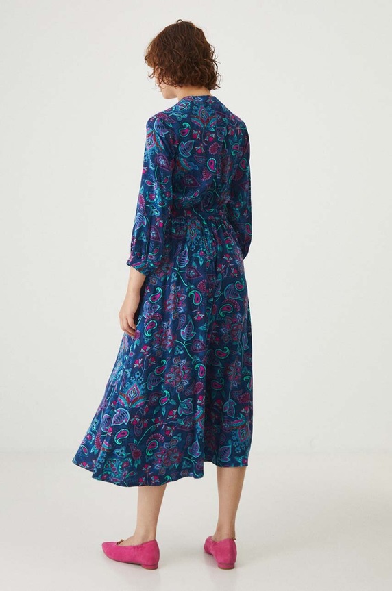 Odzież Sukienka damska midi z paskiem wzorzysta kolor granatowy RW24-SUD030 granatowy