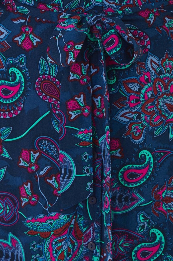 Sukienka damska midi z paskiem wzorzysta kolor granatowy RW24-SUD030 granatowy