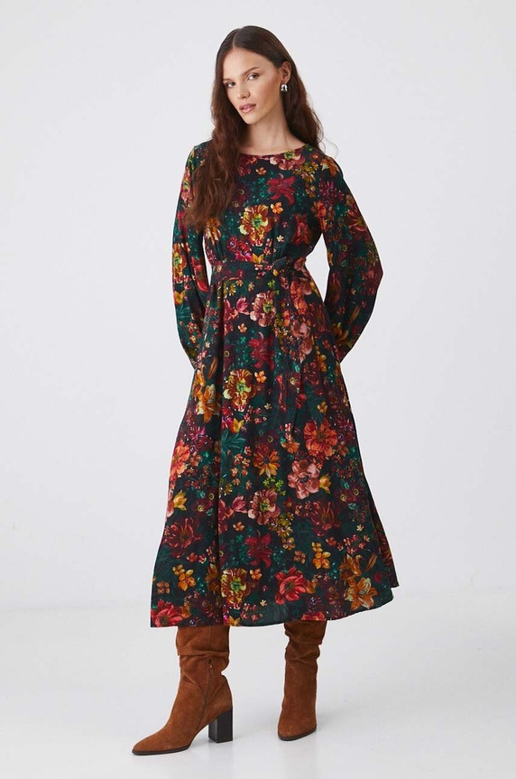Sukienka damska midi wzorzysta kolor turkusowy midi multicolor RW24-SUD050