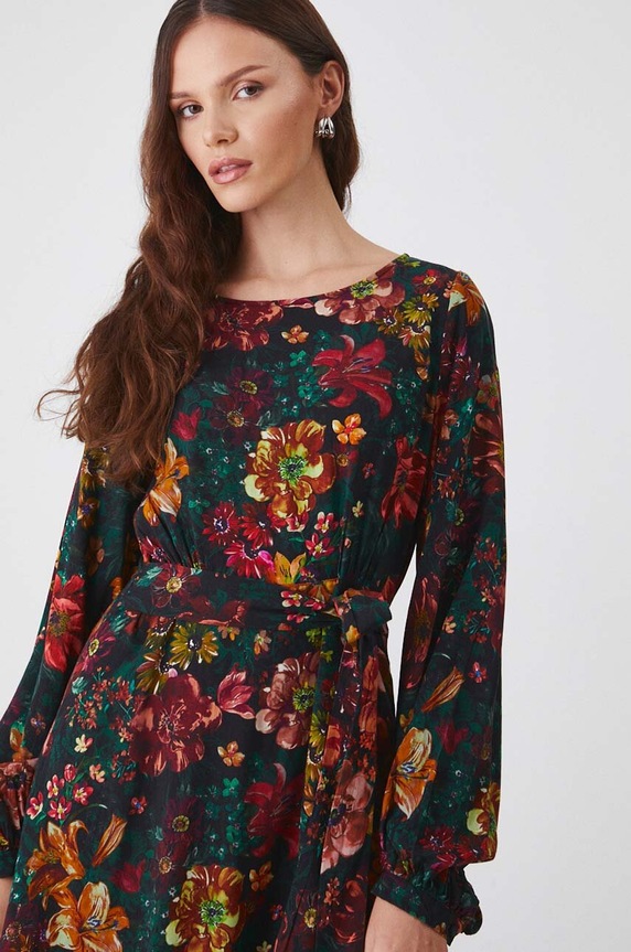 Sukienka damska midi wzorzysta kolor turkusowy multicolor RW24-SUD050
