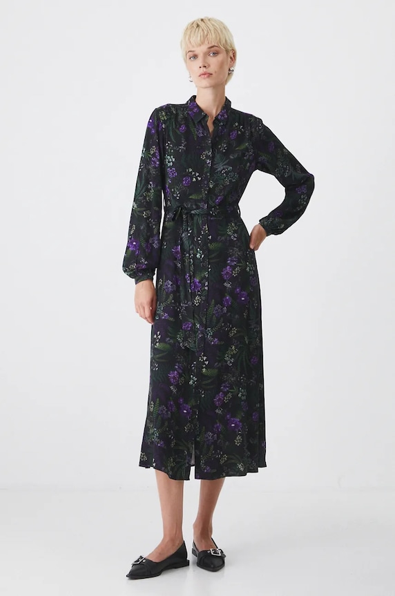 Sukienka damska midi z paskiem wzorzysta kolor czarny RW24-SUD070 czarny RW24