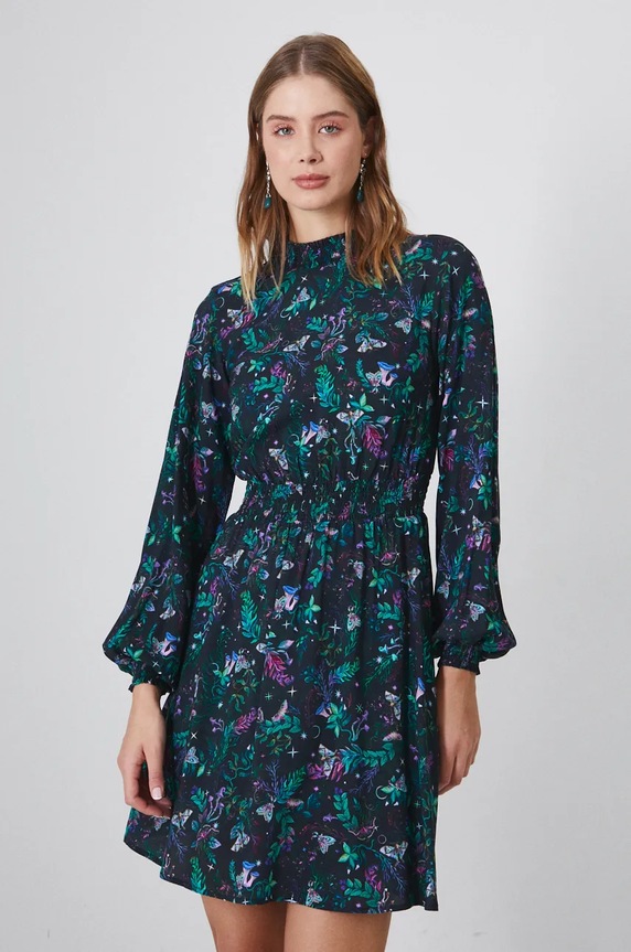 Sukienka damska mini wzorzysta kolor multicolor rozkloszowany multicolor RW24-SUD091