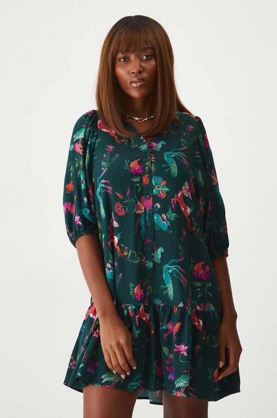 Sukienka damska mini wzorzysta kolor zielony RW24-SUD101 turkusowy RW24