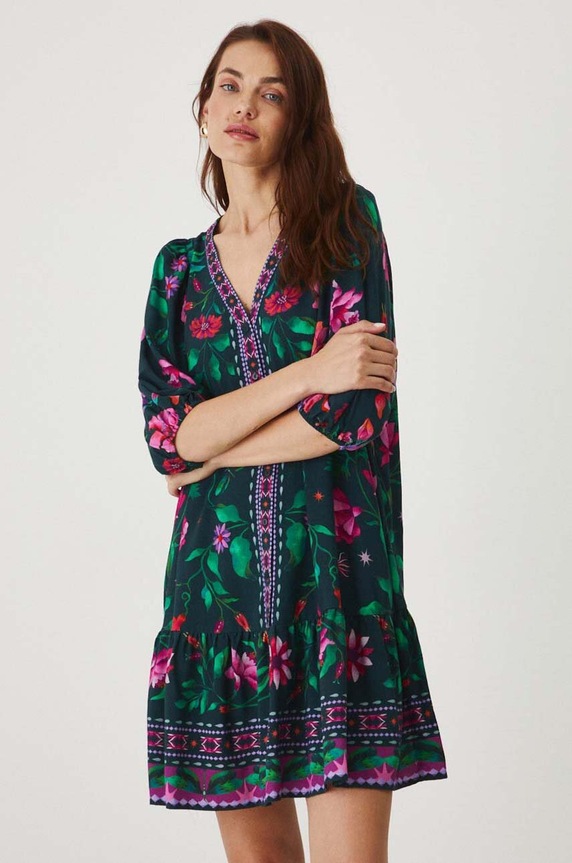 Sukienka damska mini wzorzysta kolor multicolor rozkloszowany multicolor RW24-SUD101