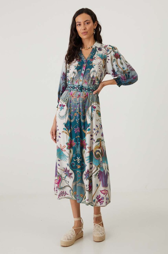 Sukienka damska midi z paskiem wzorzysta kolor multicolor RW24-SUD201 multicolor RW24