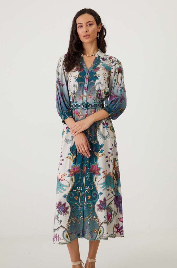 Sukienka damska midi z paskiem wzorzysta kolor multicolor multicolor RW24-SUD201