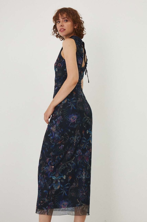 Sukienka damska maxi wzorzysta kolor granatowy casual granatowy RW24-SUD301