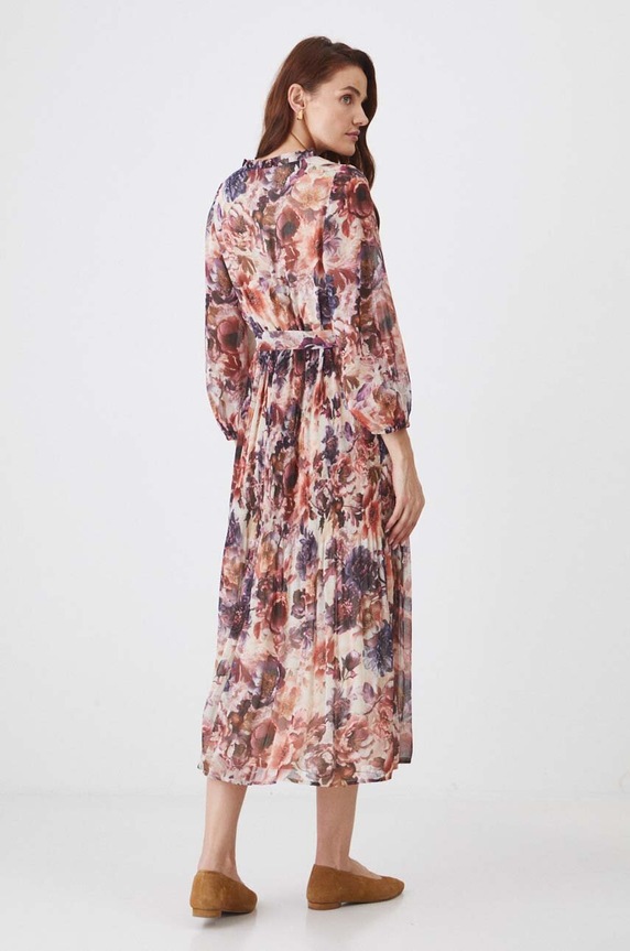 Oblečení Šaty midi, s páskem a vzorem béžová barva RW24-SUD400 béžová