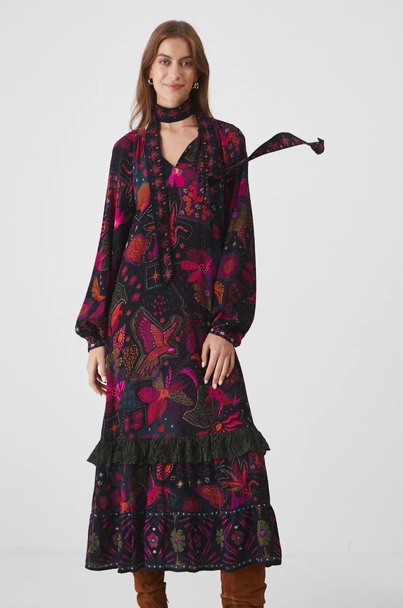 Šaty dámske midi so vzorovaným opaskom čierna farba RW24-SUD600 čierna RW24