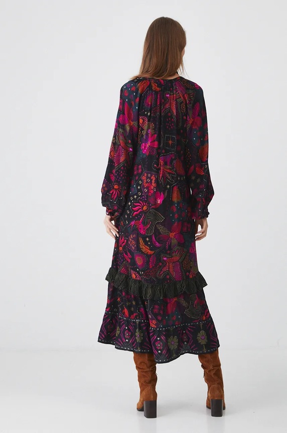 Oblečenie Šaty dámske midi so vzorovaným opaskom čierna farba RW24-SUD600 čierna