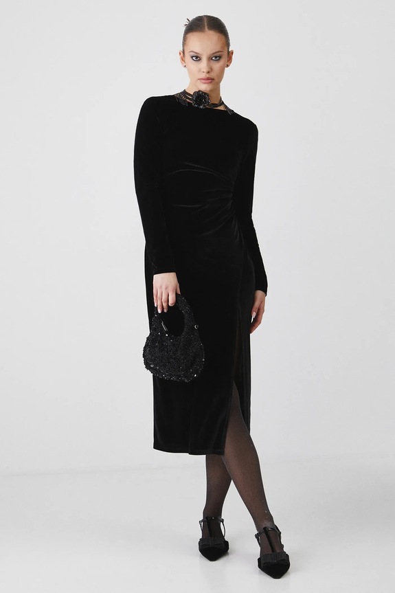 Sukienka damska midi welurowa kolor czarny RW24-SUDA15 czarny RW24