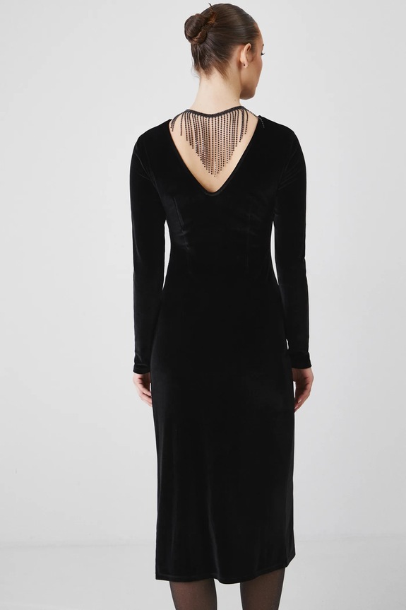 Odzież Sukienka damska midi welurowa kolor czarny RW24-SUDA15 czarny