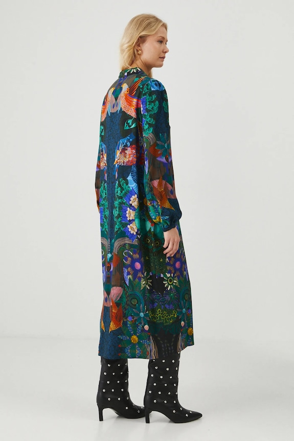 Sukienka damska midi z kolekcji Karolina Matyjaszkowicz x Medicine kolor czarny multicolor RW24-SUDB51