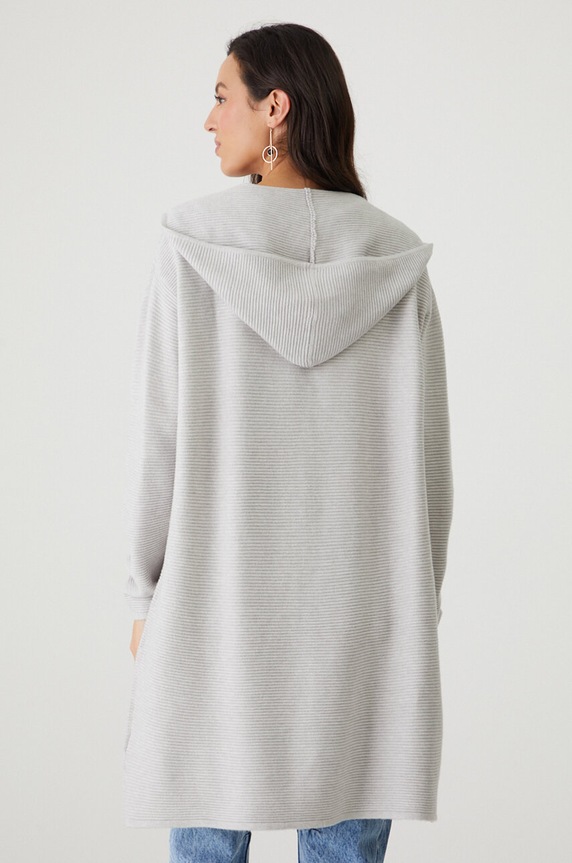 Odzież Kardigan damski prążkowany z kapturem kolor szary RW24-SWD021 szary