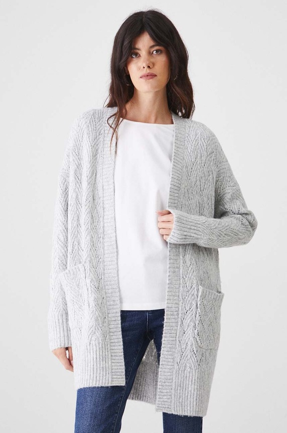 Kardigán dámsky azúrový šedá farba hrubá sivá RW24.SWD041