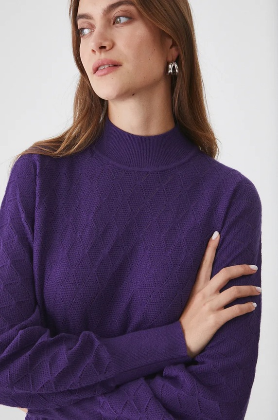 Sweter damski ażurowy kolor fioletowy fioletowy RW24-SWD062