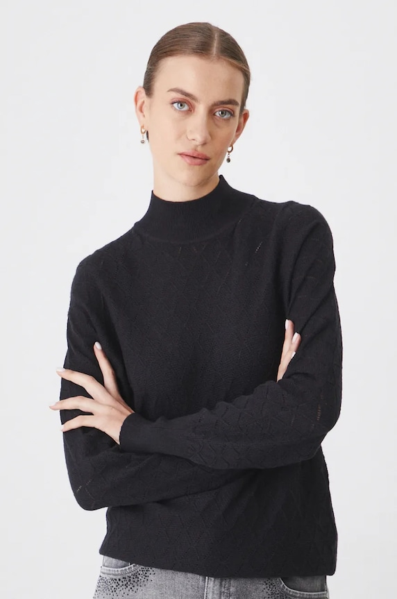 Sweter damski ażurowy kolor czarny pozostałe czarny RW24-SWD062