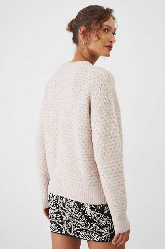 Odzież Sweter z domieszką wełny damski z fakturą kolor beżowy RW24-SWD084 beżowy