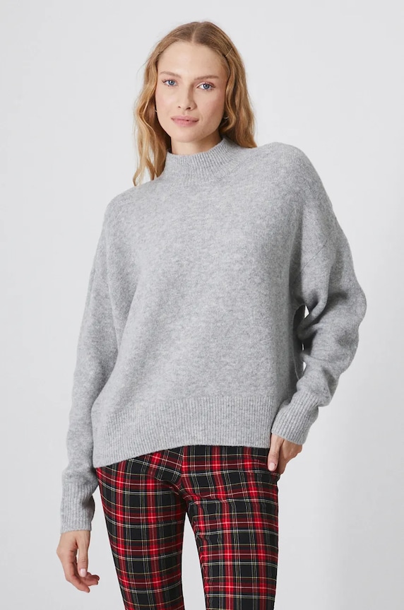 Sweter z domieszką wełny damski melanżowy kolor szary melanż szary RW24-SWD090