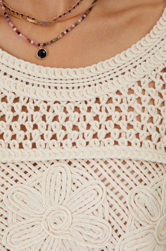 Sweter bawełniany damski ażurowy kolor beżowy RW24.SWD200