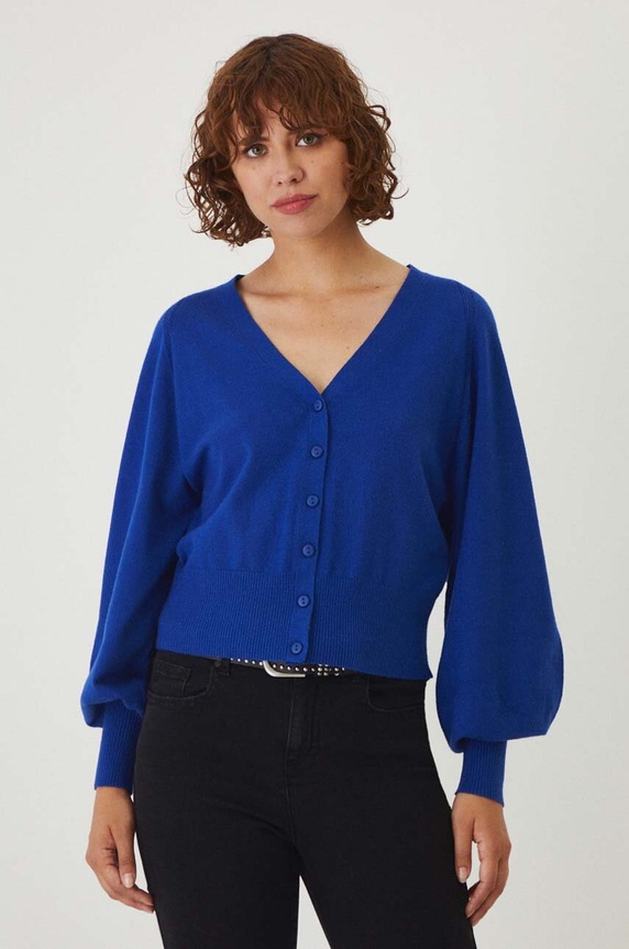 Kardigan damski gładki kolor niebieski niebieski RW24-SWD300