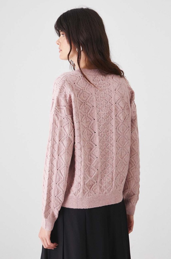 Odzież Kardigan damski ażurowy kolor różowy RW24-SWD409 różowy