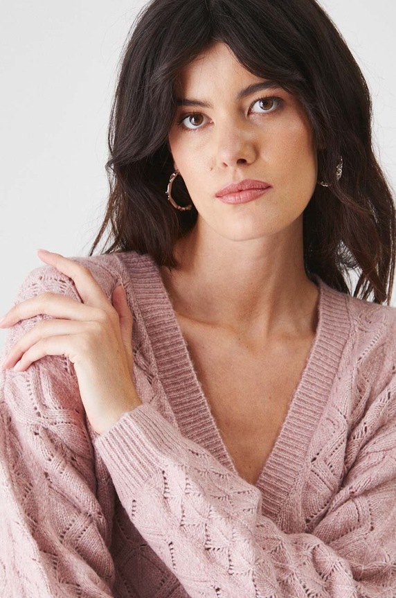 Kardigan damski ażurowy kolor różowy różowy RW24-SWD409