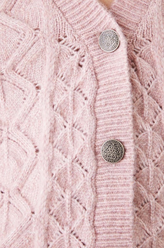 Kardigan damski ażurowy kolor różowy RW24-SWD409 różowy