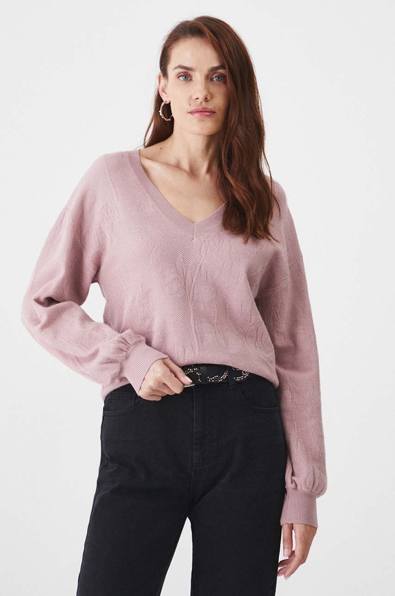 Svetr dámský žakárový vzor růžová barva RW24-SWD410 růžová RW24