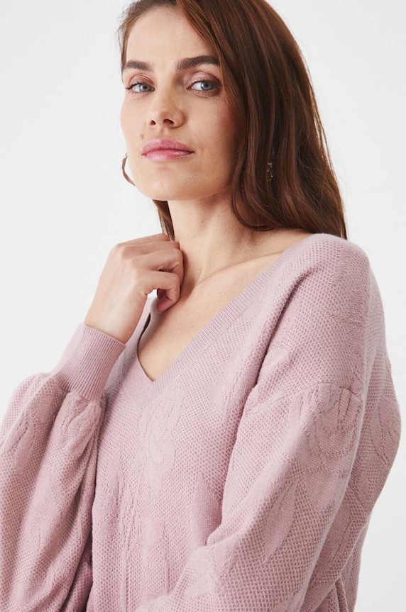 Svetr dámský žakárový vzor růžová barva růžová RW24-SWD410