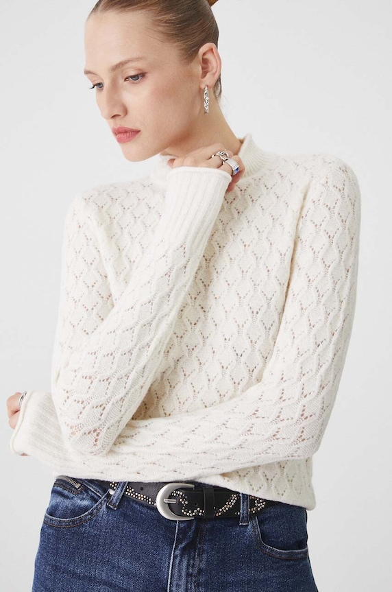 Sweter damski ażurowy kolor beżowy beżowy RW24-SWD502