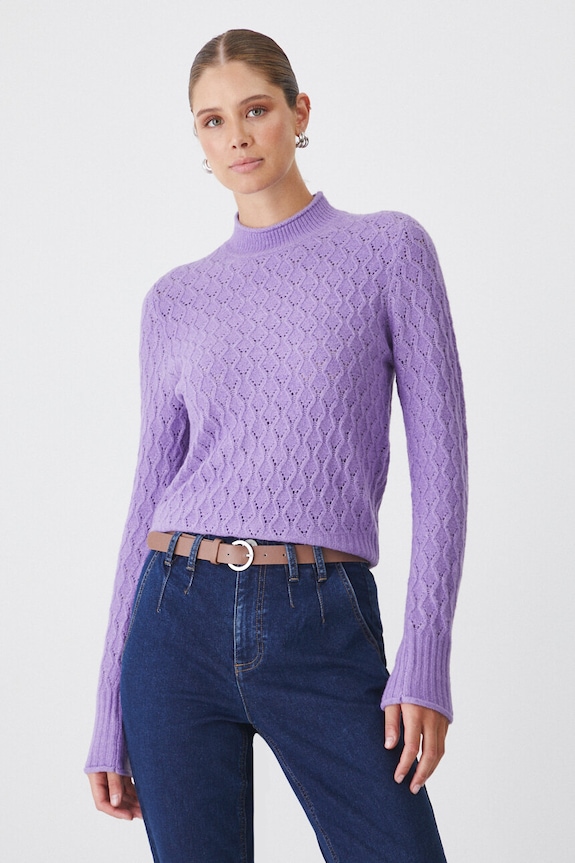 Sweter damski ażurowy kolor różowy pozostałe fioletowy RW24-SWD502