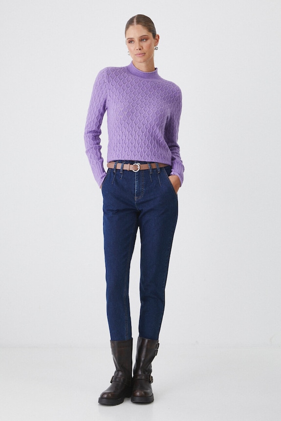 Sweter damski ażurowy kolor różowy RW24-SWD502 fioletowy RW24