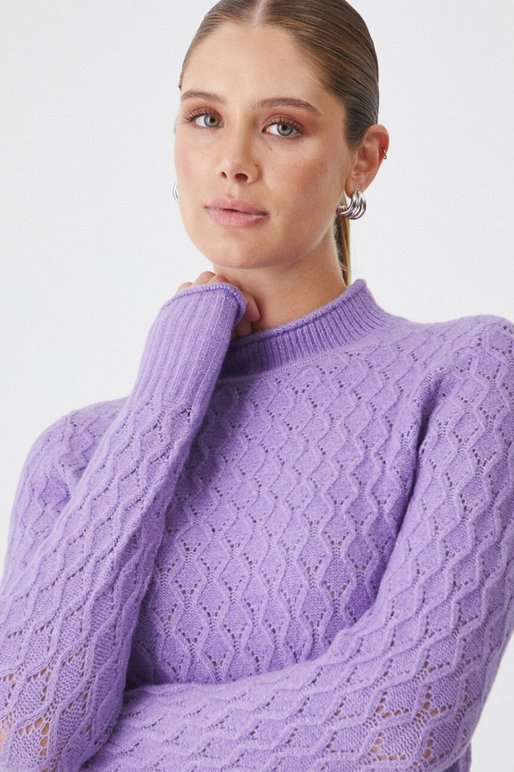 Sweter damski ażurowy kolor różowy fioletowy RW24-SWD502