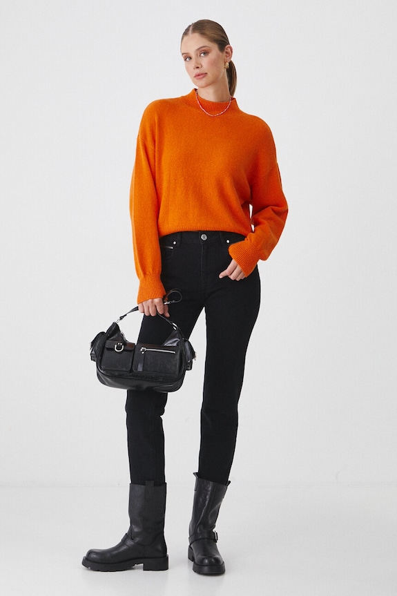 Sweter z domieszką wełny damski kolor pomarańczowy RW24-SWD605 pomarańczowy RW24