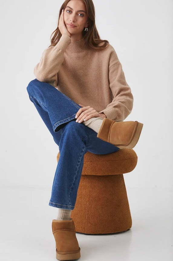Sweter z domieszką wełny damski kolor beżowy RW24-SWD605 beżowy RW24