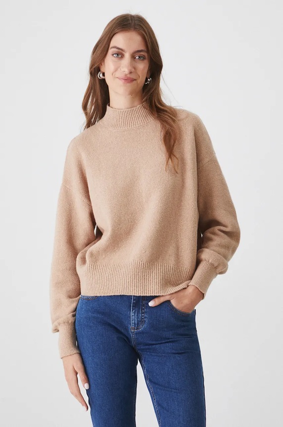 Sweter z domieszką wełny damski kolor beżowy beżowy RW24-SWD605