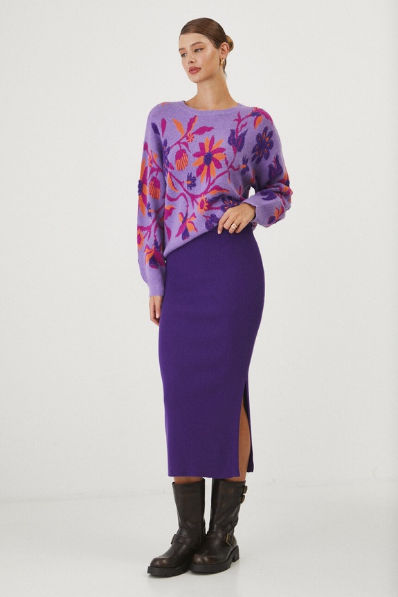 Sweter damski żakardowy wzorzysty kolor fioletowy RW24-SWD609 fioletowy RW24