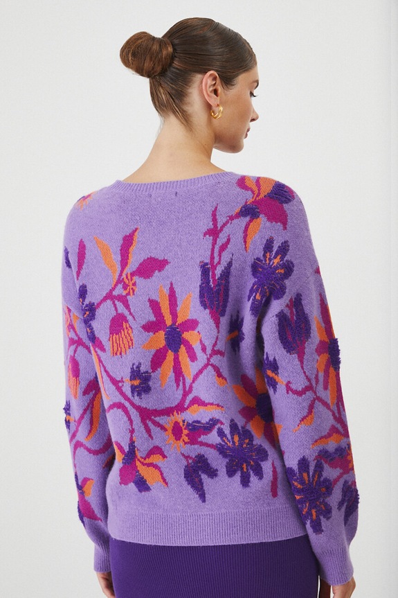 Odzież Sweter damski żakardowy wzorzysty kolor fioletowy RW24-SWD609 fioletowy