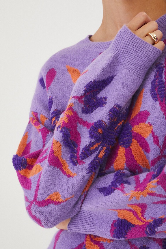 Sweter damski żakardowy wzorzysty kolor fioletowy RW24-SWD609