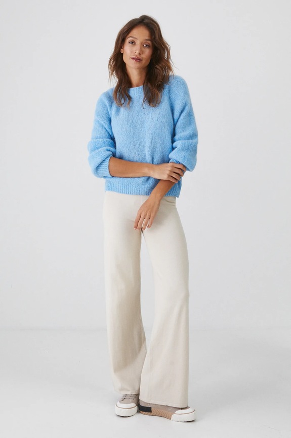 Sweter damski z wełną alpaki i wełną owczą kolor niebieski RW24-SWD776 niebieski RW24