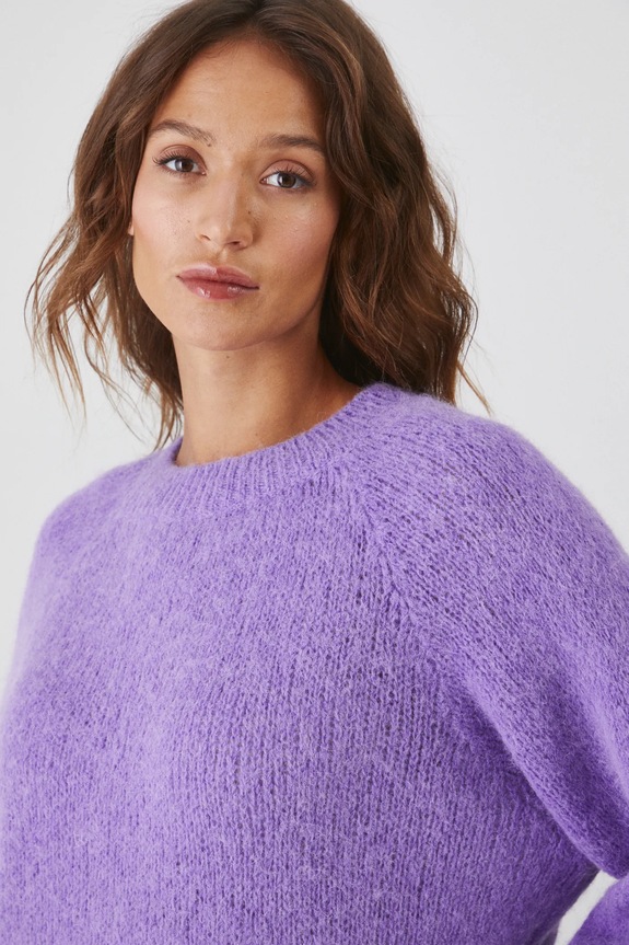 Sweter damski z wełną alpaki i wełną owczą kolor fioletowy fioletowy RW24-SWD776