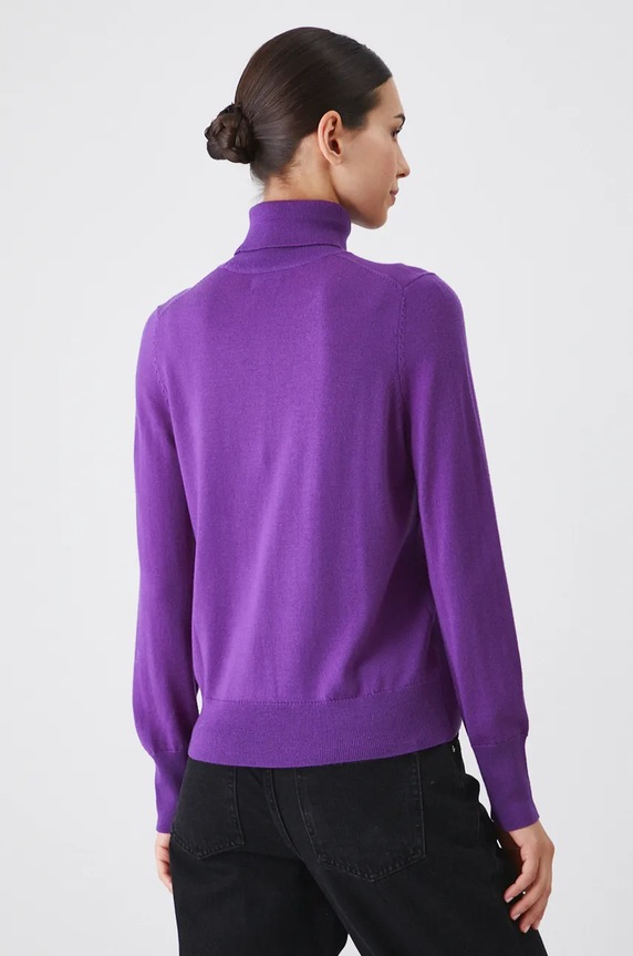 Odzież Sweter z wełny merino damski gładki kolor fioletowy RW24-SWD809 fioletowy