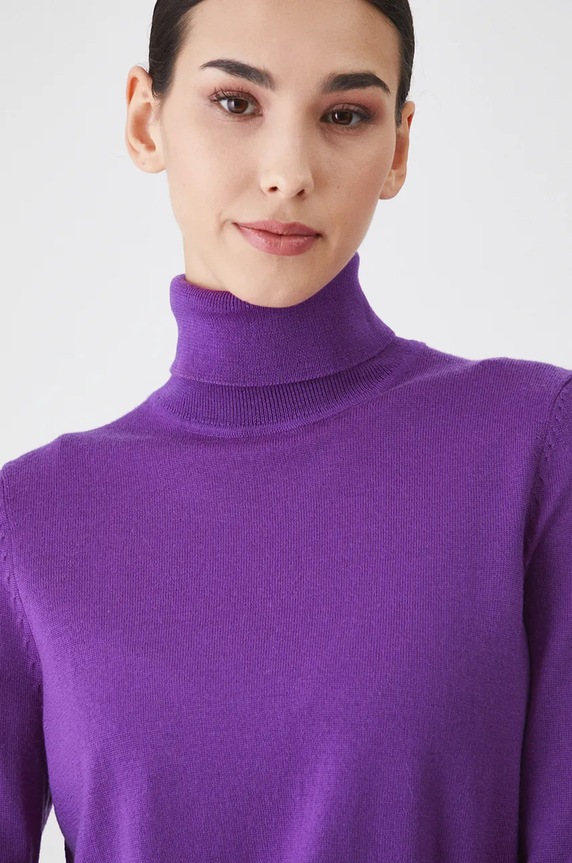 Sweter z wełny merino damski gładki kolor fioletowy fioletowy RW24-SWD809