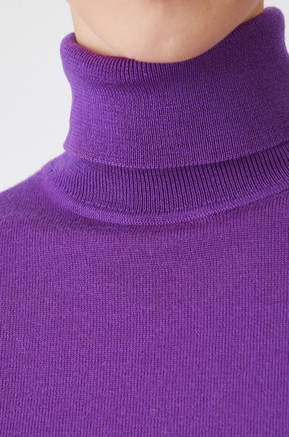 Sweter z wełny merino damski gładki kolor fioletowy RW24-SWD809 fioletowy