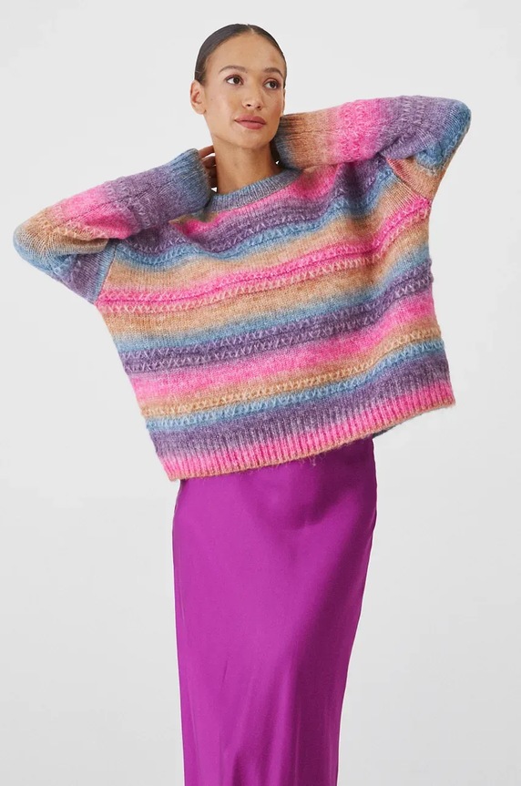 Sweter damski wzorzysty z fakturą kolor multicolor średniej grubości multicolor RW24-SWD985