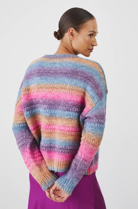 Odzież Sweter damski wzorzysty z fakturą kolor multicolor RW24-SWD985 multicolor