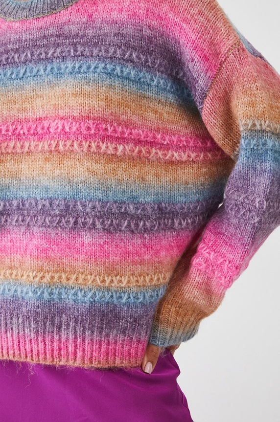Sweter damski wzorzysty z fakturą kolor multicolor RW24-SWD985